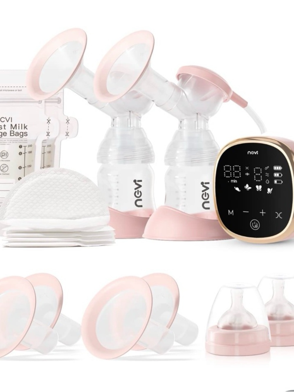 Nevi Double Electric Breast Pump Set in Soft Pink